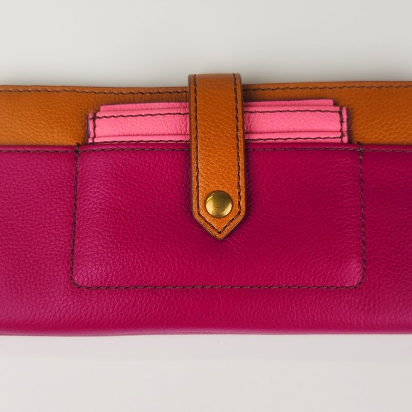 NWT Fossil Myra Colorblock Pink Magenta Brown Tan Women’s Leather Wallet - Picture 2 of 10